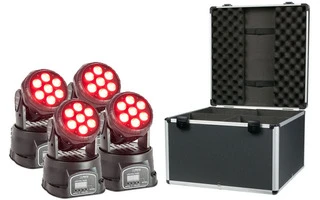 Cabezas Móvil SET DJ - 4 x Party Wash 7 + FlightCase