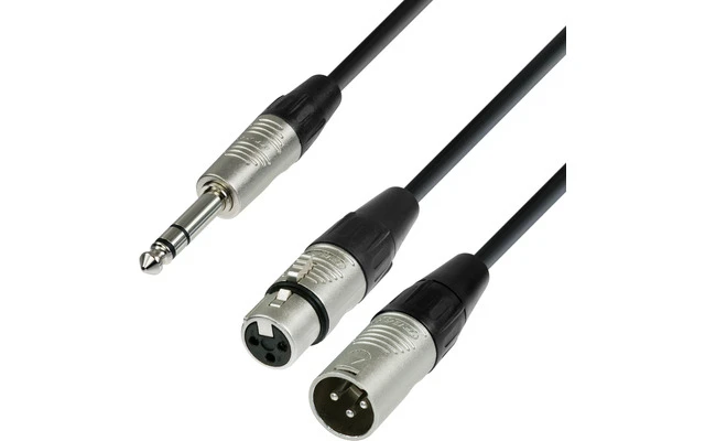 Adam Hall K4 YVMF 0300 - Cable de Audio REAN de Jack 6,3 mm estéreo a XLR macho y XLR hembra 3m