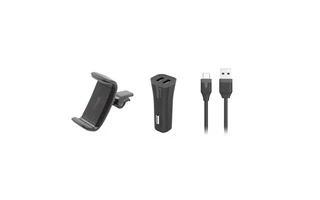 Pack Coche Type C: Soporte universal (salida aire) + Cable USB-Type C + Cargador Coche USB 2A mu