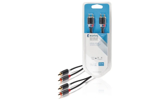 Cable de audio estéreo 2x RCA macho - 2x macho, 3,00 m en gris - König KNA24200E30