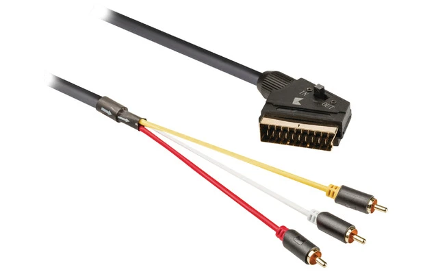 Cable SCART - RCA conmutable de SCART macho a 3x RCA macho de 2,00 m en gris - König KNV31130E20