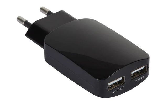 CARGADOR USB 5V  3.1A (2.1 + 1A) NEGRO