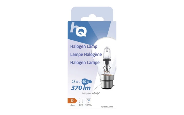 Bombilla halógena clásica GLS B22, 28 W, 370 lm, 2800 K