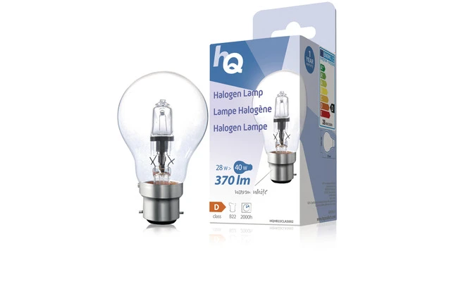 Bombilla halógena clásica GLS B22, 28 W, 370 lm, 2800 K
