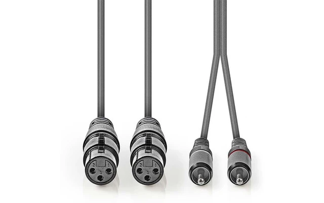 Cable de audio XLR - 2x XLR de 3 Pines Hembra - 2x RCA Macho - 3,0 m - Gris