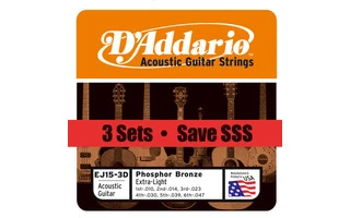 DAddario EJ15 - Phosphor Bronze Extra Light (pack 3 juegos)