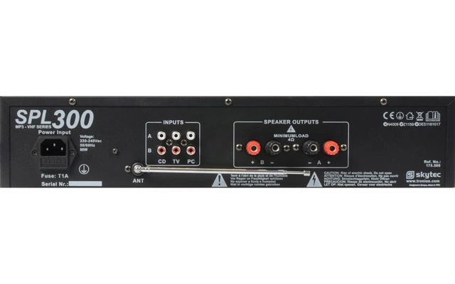 SkyTec SPL 300VHFMP3 Amplificador con LEDs Ámbar + EQ Negro