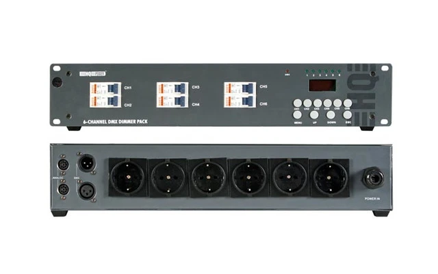 Dimmer pack DMX de 6 canales (6 x 10A) con pantalla LCD
