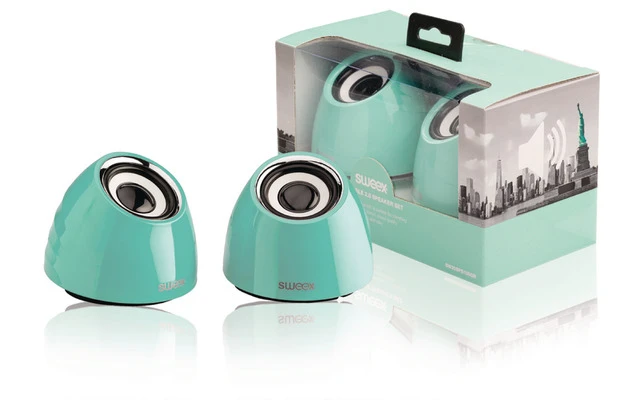 Juego de 2 altavoces USB 2.0 portátiles con potencia de 3 W en color verde - Sweex SW20SPS100GR