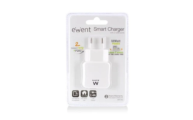 EWENT - CARGADOR INTELIGENTE CON 2 PUERTOS USB - 2.4 A