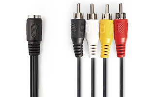 Cable de audio DIN - DIN de 5 Pines Hembra - 4x RCA Macho - 0,2 m - Negro