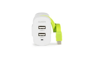 Cargador de Pared 3-Salidas 3 A 2 x USB / USB-C Blanco/Verde - Sweex CH-027WH