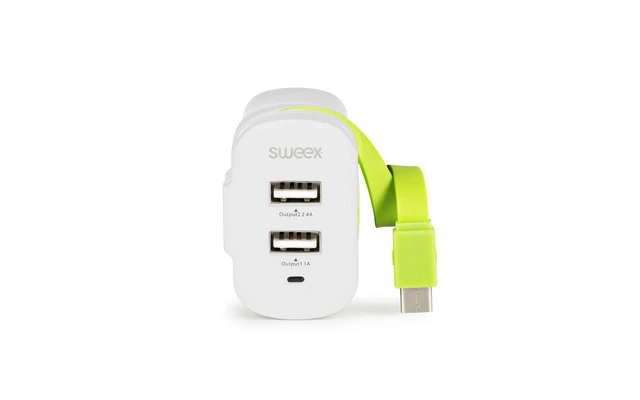 Cargador de Pared 3-Salidas 3 A 2 x USB / USB-C Blanco/Verde - Sweex CH-027WH