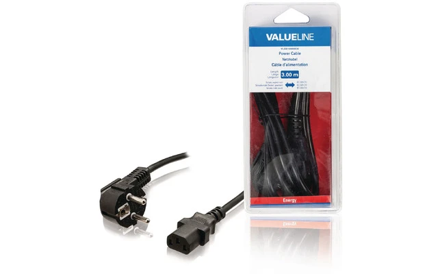 Cable de alimentación Schuko macho en ángulo - IEC-320-C13 de 3.00 m en color negro