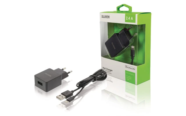 Cargador de Pared con Cable Lightning Independiente, Color Negro - Sweex CH-004BL