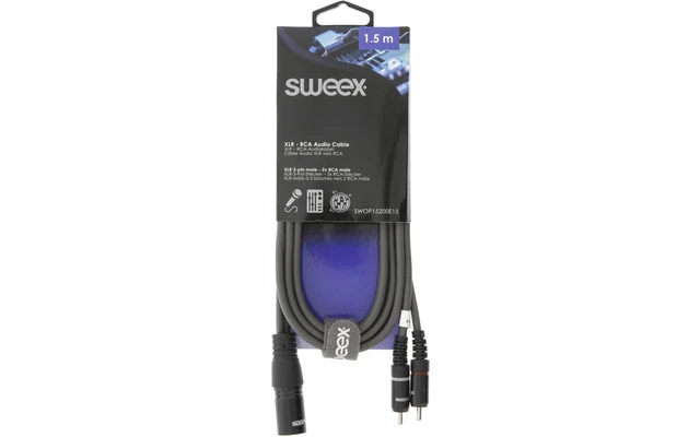 Cable XLR Estéreo de Macho de 3 Pines - 2x RCA Macho de 1,5 m Gris Oscuro - Sweex SWOP15200E15