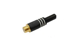 CONECTOR RCA HEMBRA - PUNTA DORADA - CAJA METÁLICA NEGRA - AROS