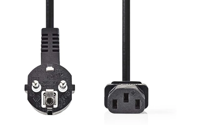Cable de Alimentación de 3 x 1,5 mm² - Schuko Macho en Ángulo - IEC-320-C13 - 2,0 m - Negro