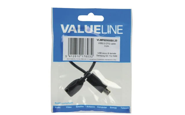 Cable adaptador MHL, USB 11-pines Micro B macho - USB 5-pines Micro B hembra, 0,20 m, negro