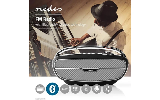 Radio FM - 60 W - Bluetooth® - Negro/plata - Nedis RDFM5300BK