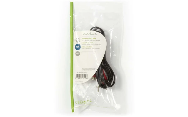 Cable de Audio Estéreo - 2x RCA Macho - 2x RCA Hembra - 2,0 m - Negro