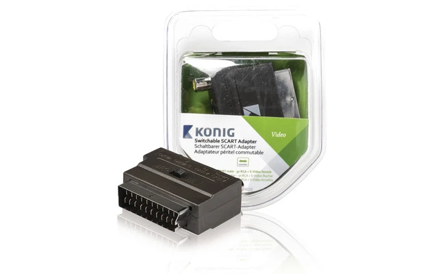 Adaptador SCART conmutable de SCART macho a 3x RCA + S-Video hembra, 1 ud. en gris - König KNV31