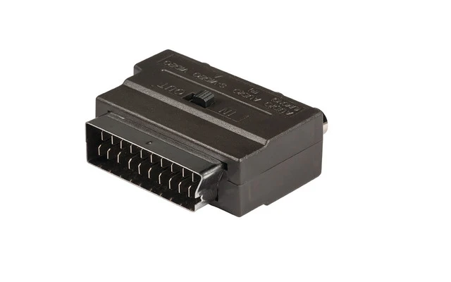 Adaptador SCART conmutable de SCART macho a 3x RCA + S-Video hembra, 1 ud. en gris - König KNV31