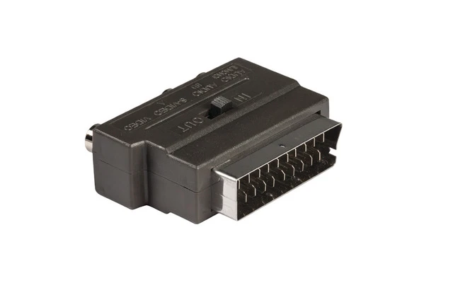 Adaptador SCART conmutable de SCART macho a 3x RCA + S-Video hembra, 1 ud. en gris - König KNV31