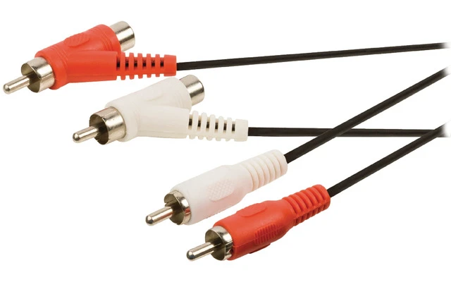 Cable de audio estéreo 2 RCA macho - 2 RCA macho + hembra de 1.00 m en color negro