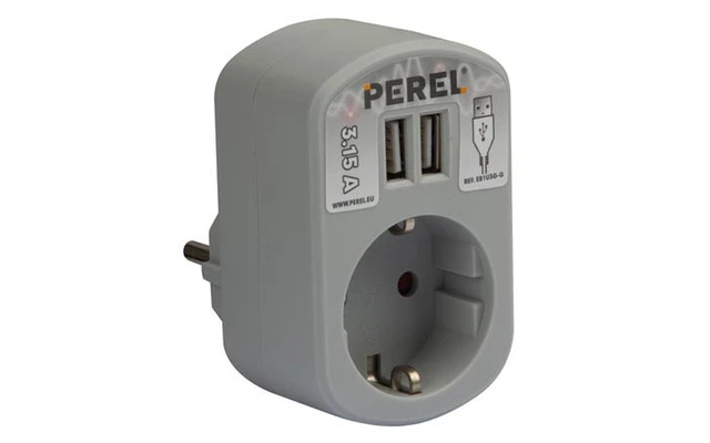 Toma con dos puertos USB - 3.15A - Gris