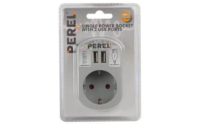 Toma con dos puertos USB - 3.15A - Gris