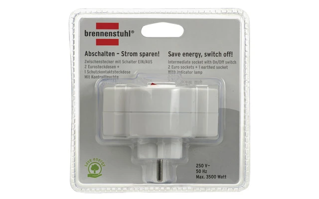 Splitter de Toma de Alimentación On/Off 1 x Schuko / 2 x Euro Blanco - Brennenstuhl 1508100