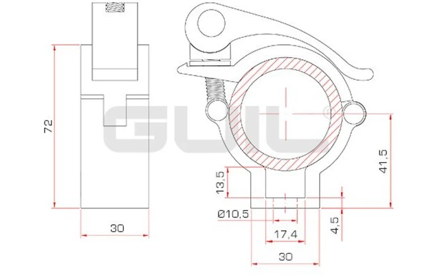 Guil ABZ-31 Abrazadera de aluminio con macho macizo de aluminio Ø 45 mm.