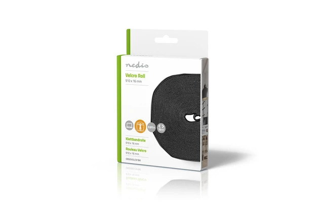 Rollo de Velcro para Cables - 9100 x 16 mm - Negro - Nedis ERGOVELC91BK