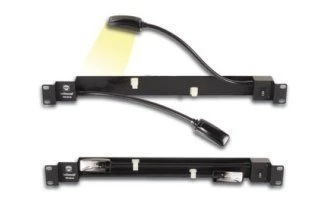 Doble lámpara con cuello de cisne para DJ sobre base rack