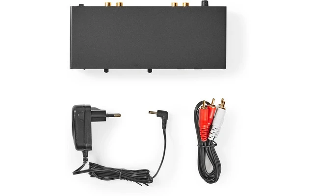 Preamplificador - 2x RCA Hembra + 2x RCA Hembra a 2x RCA Hembra - Negro