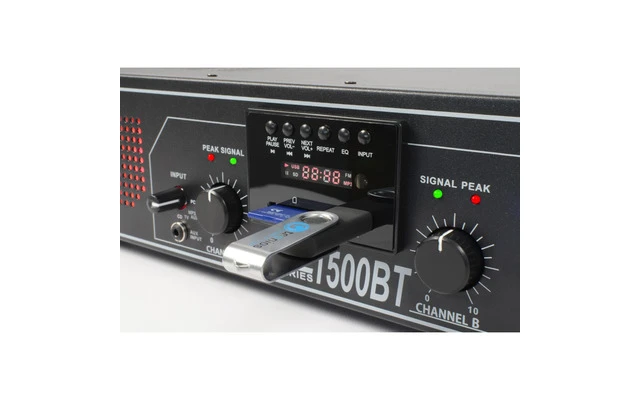SkyTec SPL 1500BTMP3 Amplificador con LEDs Rojo + EQ Negro