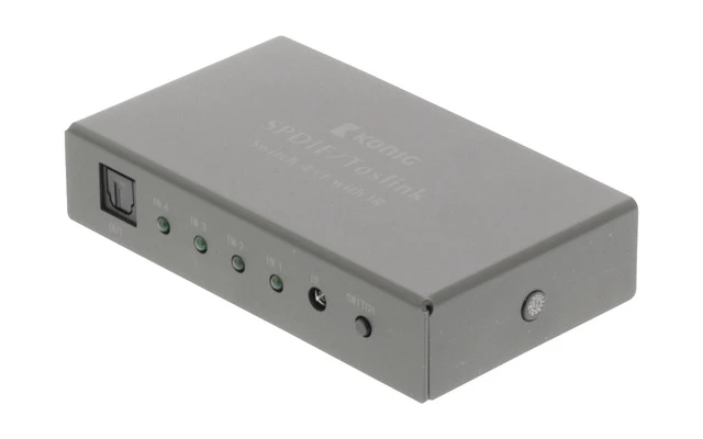 Conmutador de audio digital de cuatro puertos, Toslink 4x hembra - 1x hembra, gris oscuro