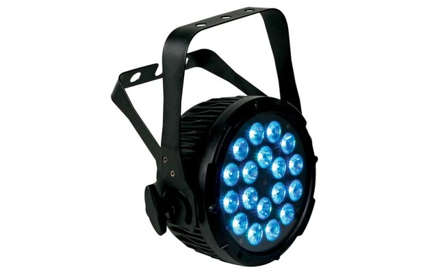 FOCO PAR PROFESIONAL CON LEDs - NEGRO - SOPORTE DOBLE - 18 LEDs TRICOLORES DE 3W