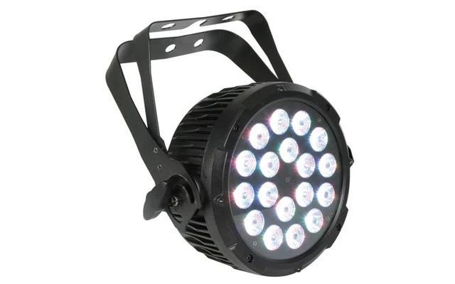 FOCO PAR PROFESIONAL CON LEDs - NEGRO - SOPORTE DOBLE - 18 LEDs TRICOLORES DE 3W