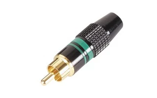 Conector RCA macho - punta dorada - caja negra - aro verde