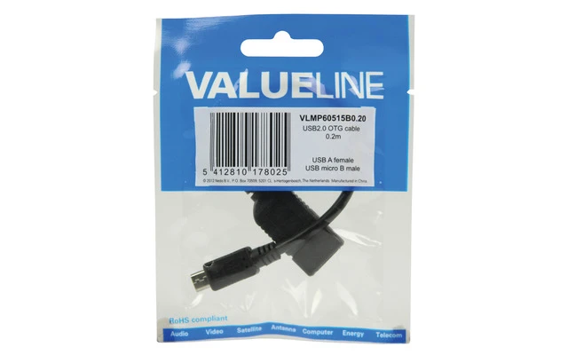 Cable de datos USB OTG 2.0 A - micro B de 0.20 m