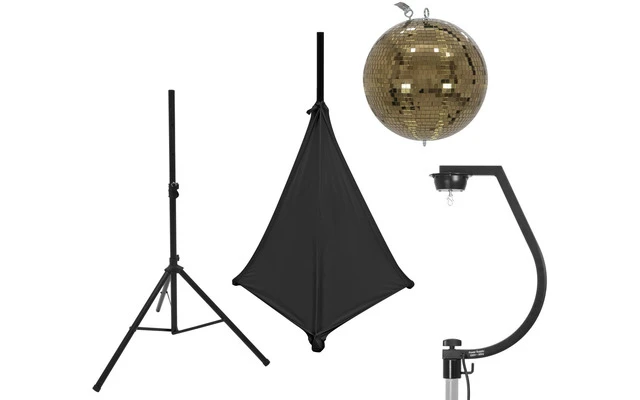 EUROLITE Set Bola de espejos 30cm dorada con soporte y funda trípode negra