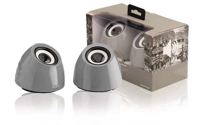 Juego de 2 altavoces USB 2.0 portátiles con potencia de 3 W en color gris - Sweex SW20SPS100GY