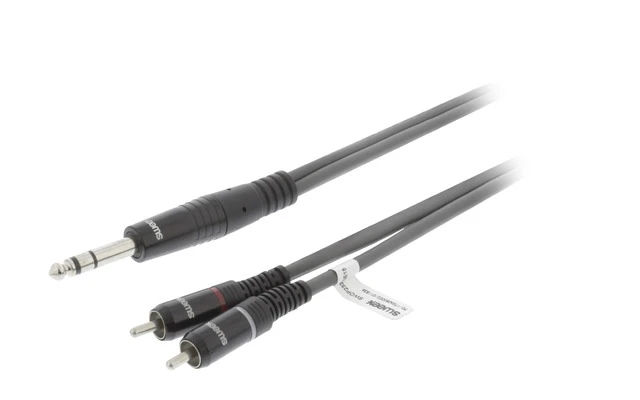 Cable de Audio Estéreo Macho de 6,35 mm - 2x RCA Macho de 3,0 m Gris Oscuro
