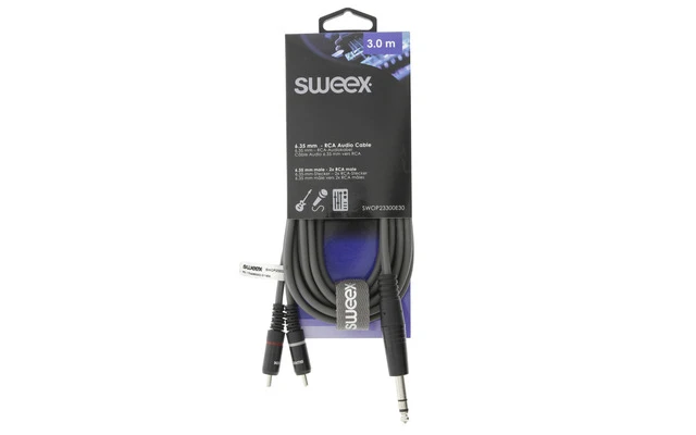 Cable de Audio Estéreo Macho de 6,35 mm - 2x RCA Macho de 3,0 m Gris Oscuro