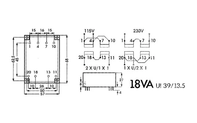 TRANSFORMADOR EXTRAPLANO 18VA 2 x 9V / 2 x 1.000A