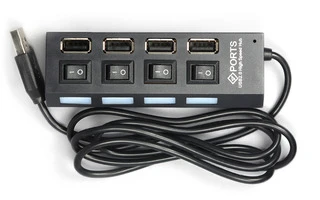 HUB USB 2.0 - 4 Puertos - Interruptor On/Off - Indicador LED