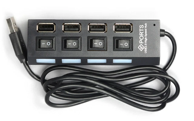 HUB USB 2.0 - 4 Puertos - Interruptor On/Off - Indicador LED