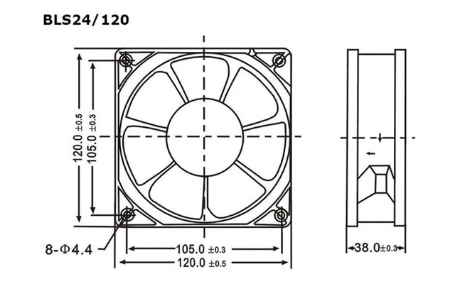 Ventilador 24vDC cojinete liso 120 x 120 x 38 mm